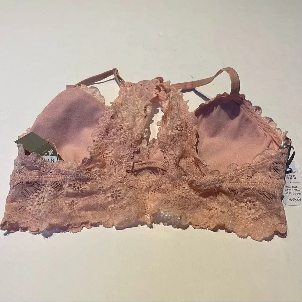 Aerie Bralette Size Small Pastel Orange, Lacy racerback, padded